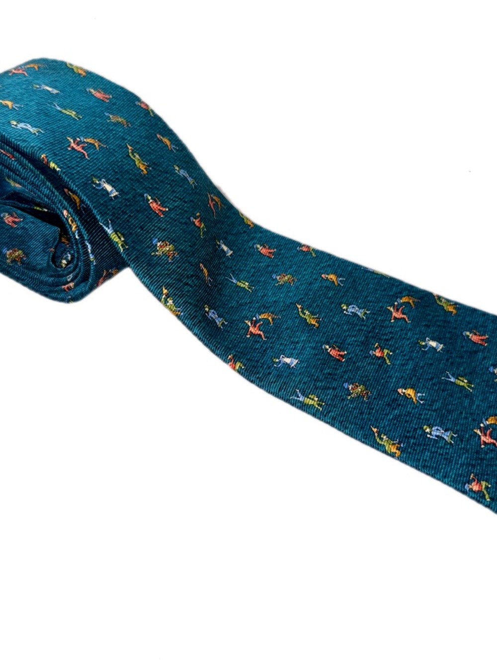 Bulgari Jester Teal Silk Tie with Multicolor Microfigures